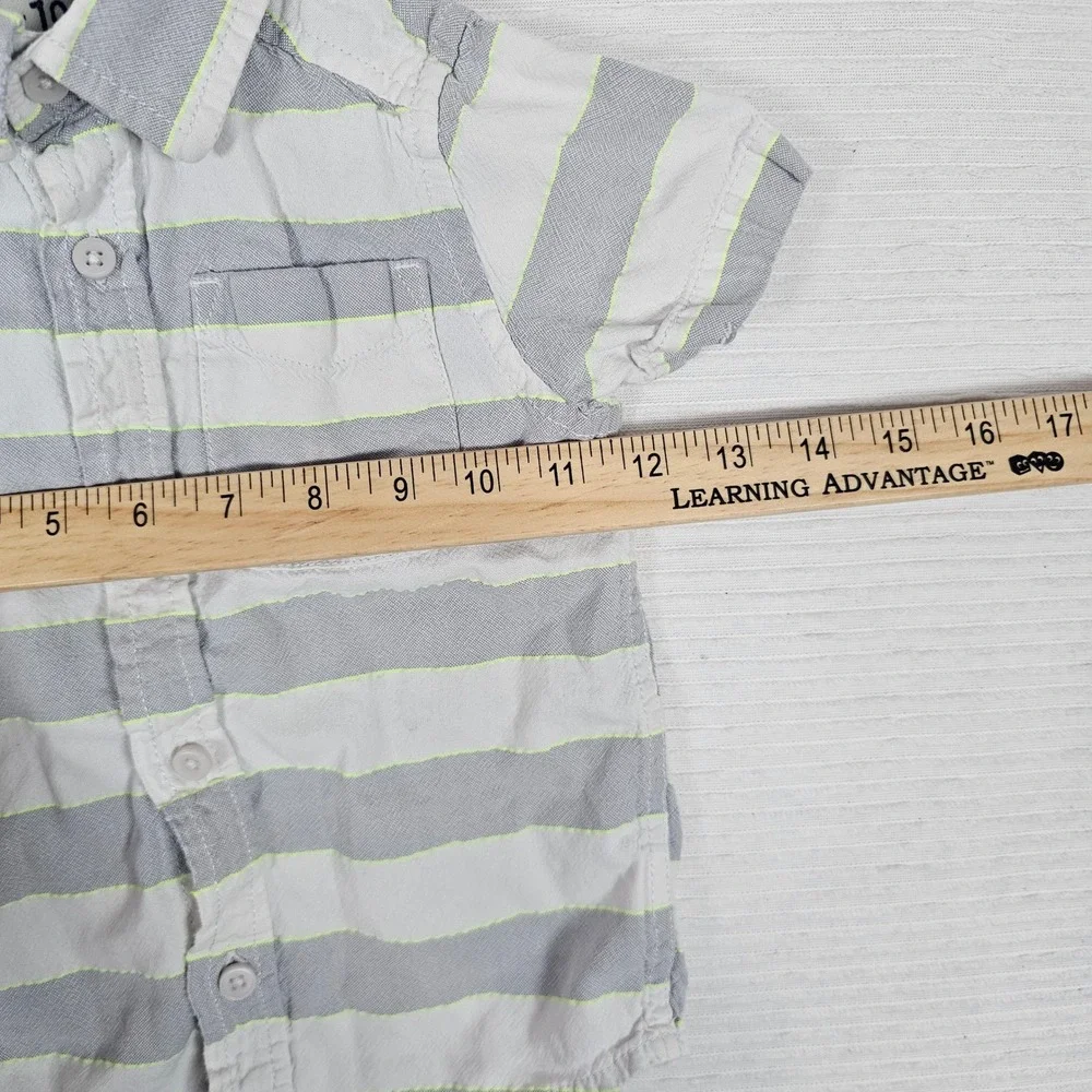 The Childrens Place Boys 3T Striped Button Up Shirt Grey Neon YellowShort Sleeve
